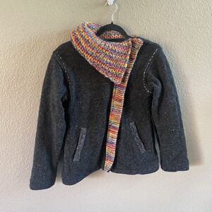 KYBER Outerwear Jacket Womens Small Gray Rainbow Wool Cardigan Nepal Lined Zip